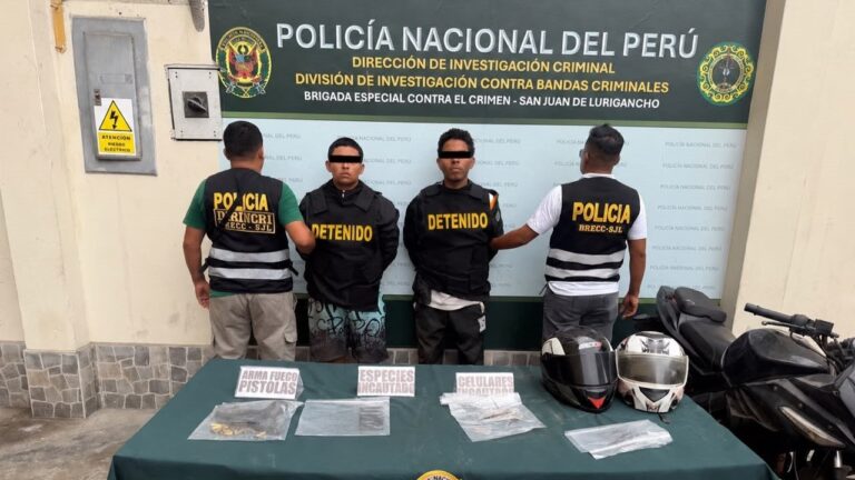 PNP detiene a dos presuntos integrantes de «La Nueva Generación de Gallegos II» cuando planificaban atentado contra comerciante en San Juan de Lurigancho