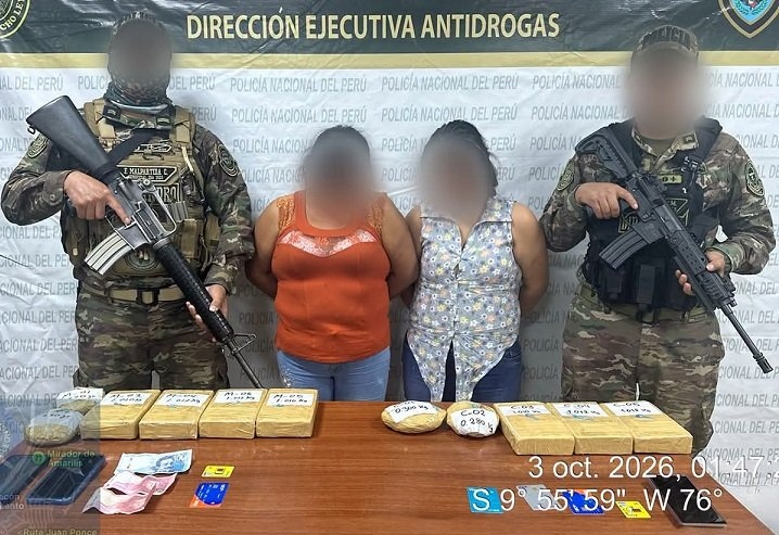 Dos mujeres son detenidas con 8 kilos de droga en bus interprovincial que viajaba de Tingo María a Lima